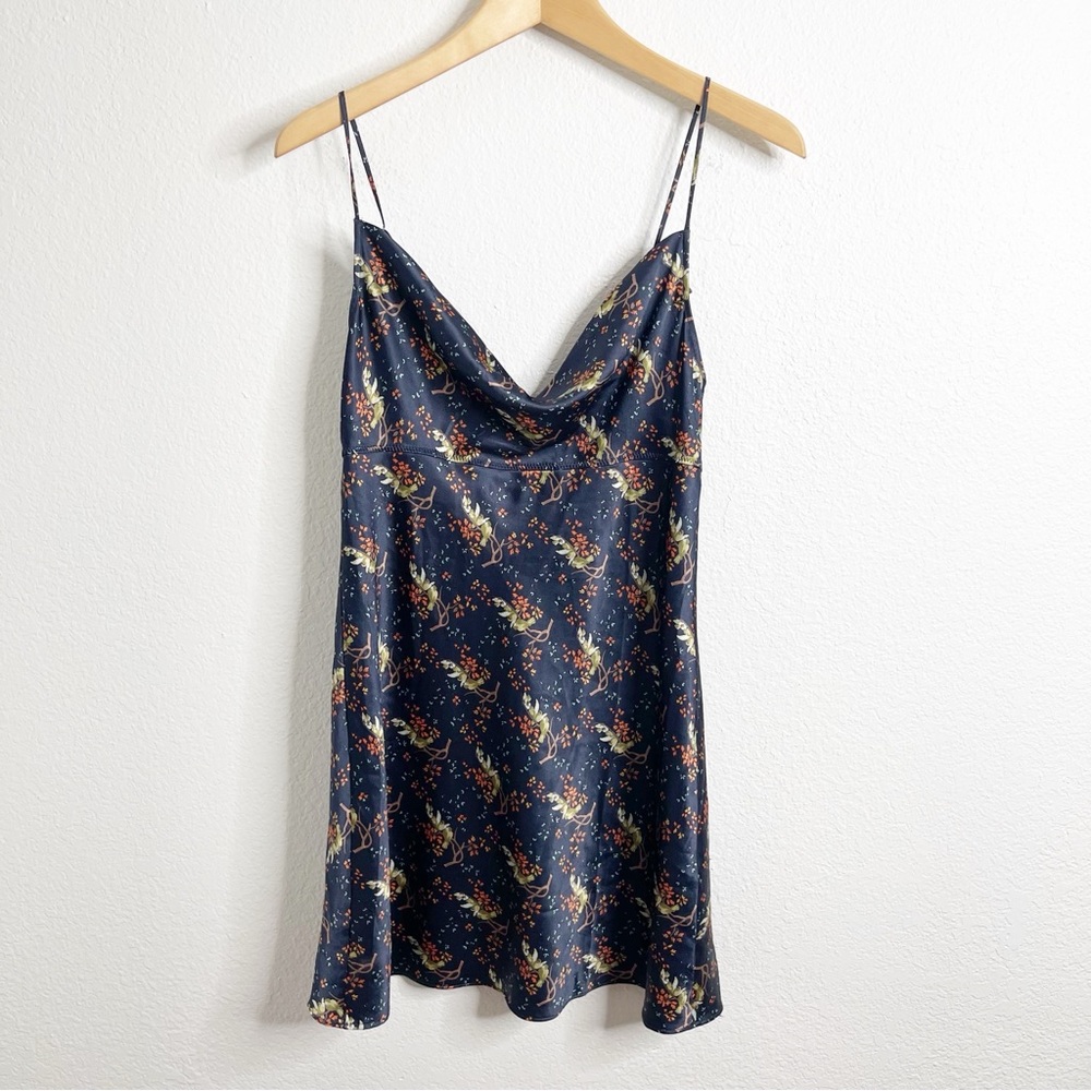 Victorias Secret Vintage Nightgown Navy Blue Bird Print Cowl Neck‎ Mini Dress